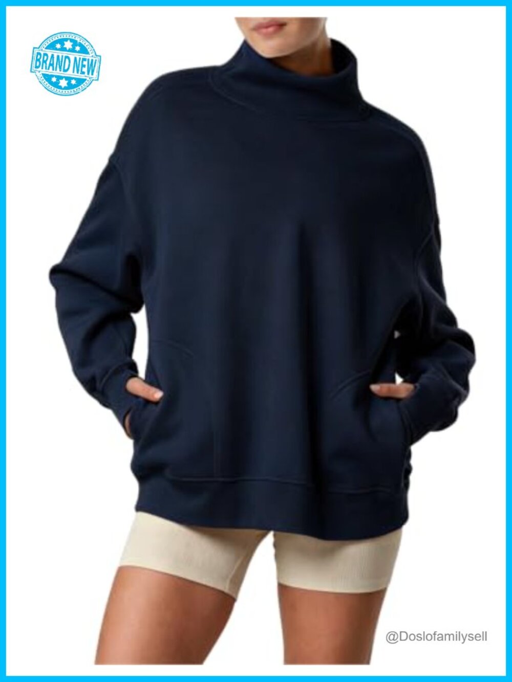 Mock Neck Sweatshirt Fleece Lined Pullover Oversized Cozy